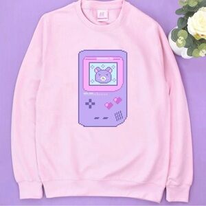 Momokakkoii Pink Teddy Gameboy Style Sweatshirt